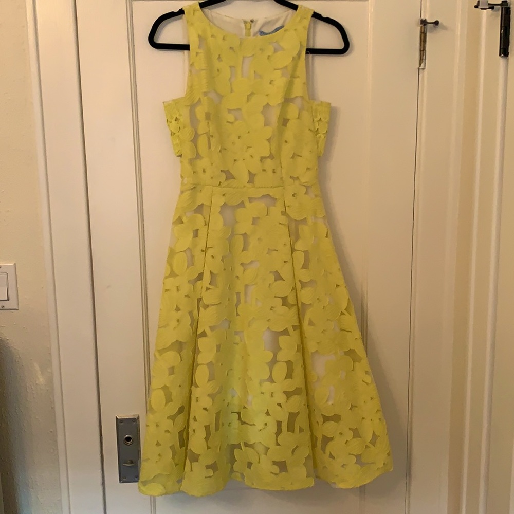 Antonio Melani Yellow Sleeveless Lace Midi Dress
